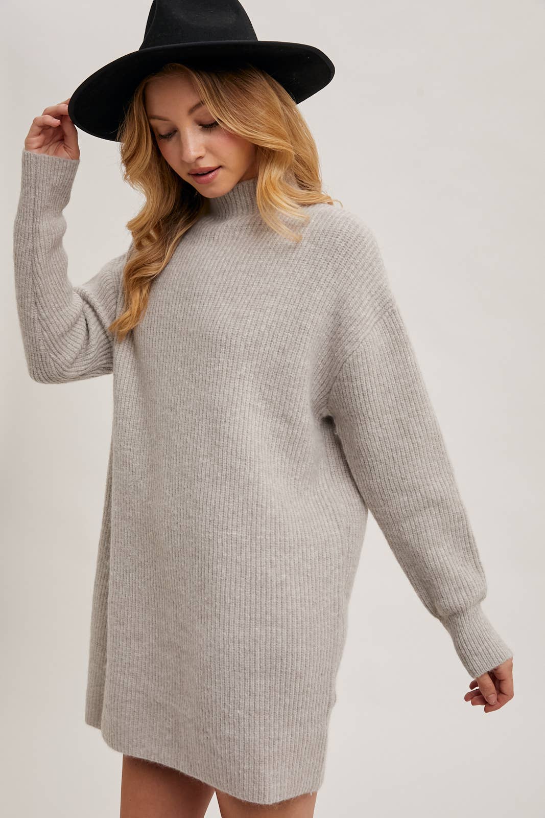 MOCK NECK KNIT SWEATER MINI DRESS