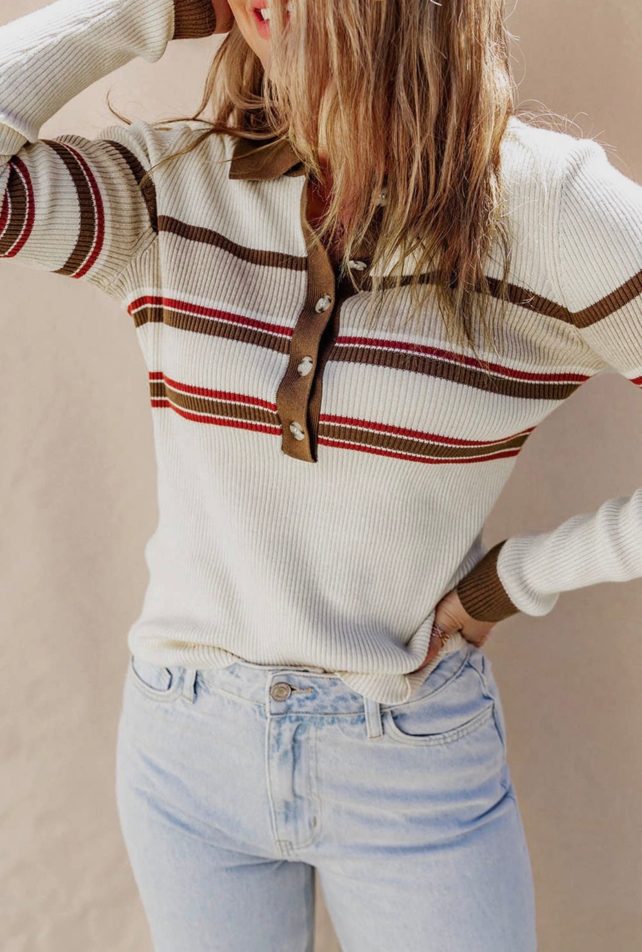 Striped henley sweater