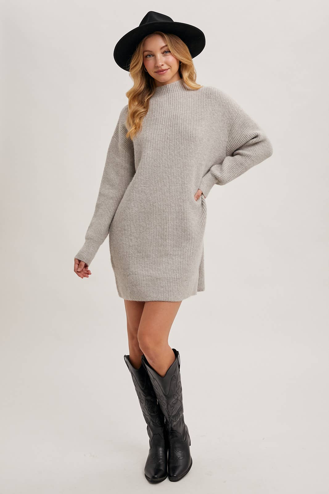 MOCK NECK KNIT SWEATER MINI DRESS