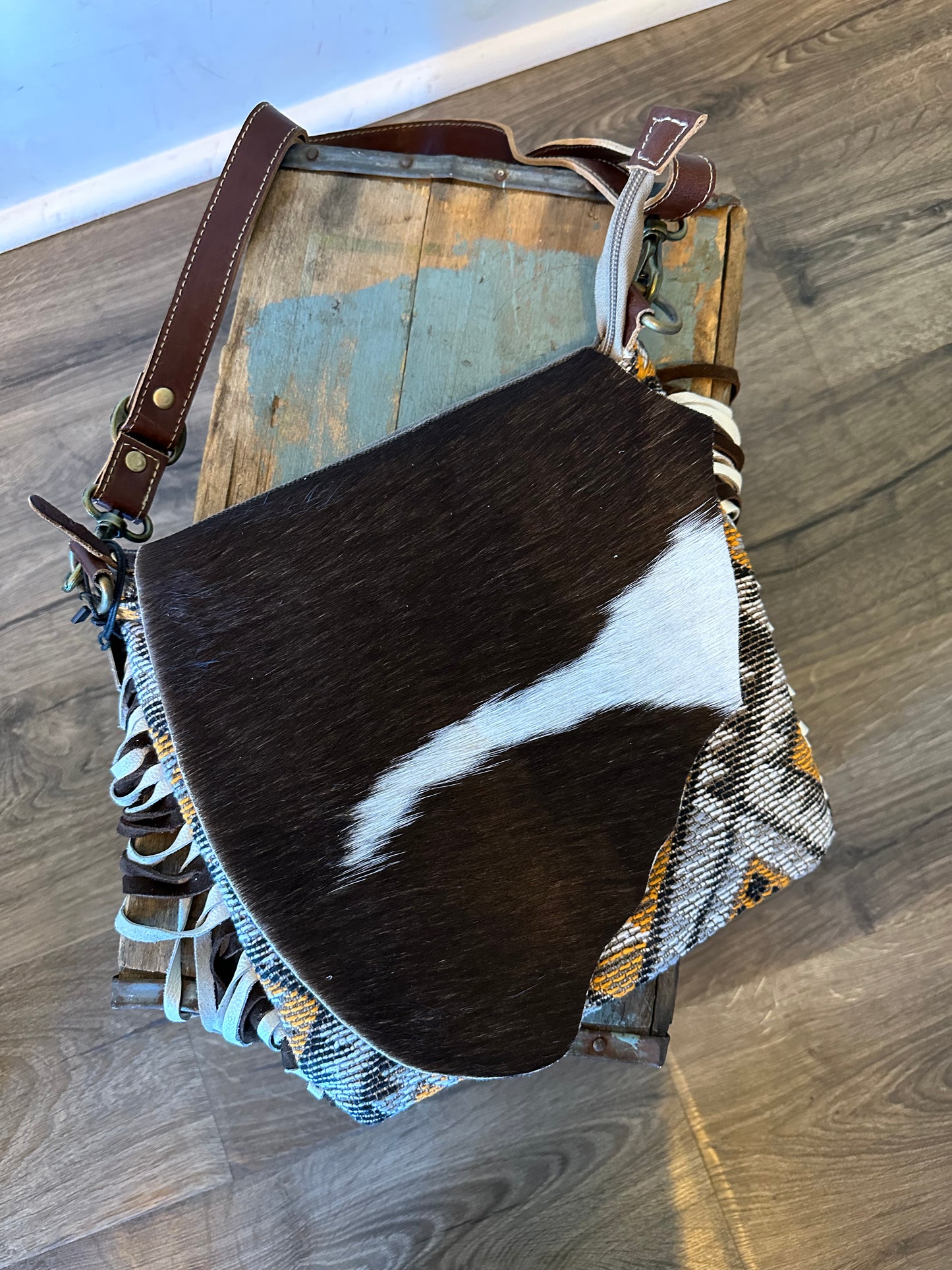 Aztec and cowhide purse